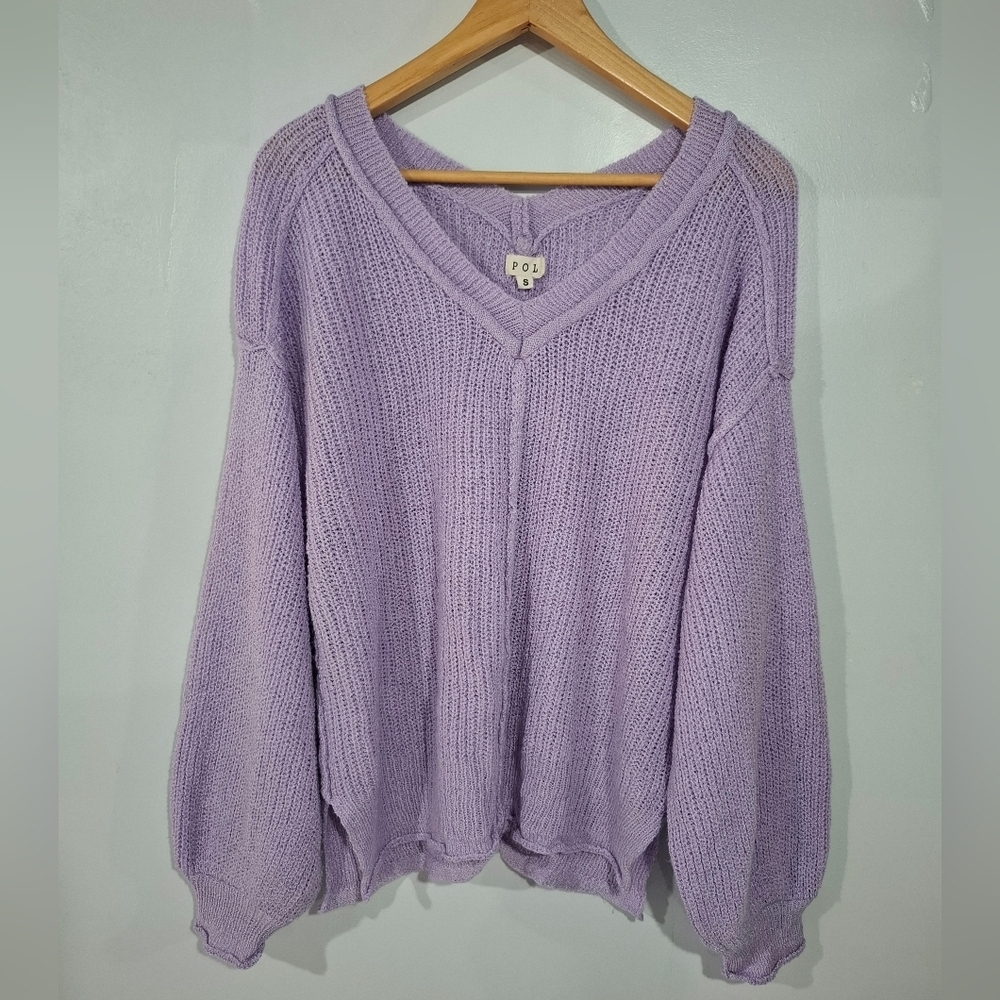 Pol Womens S Oversized Open Knit Long Sleeve Pullover Sweater Purple